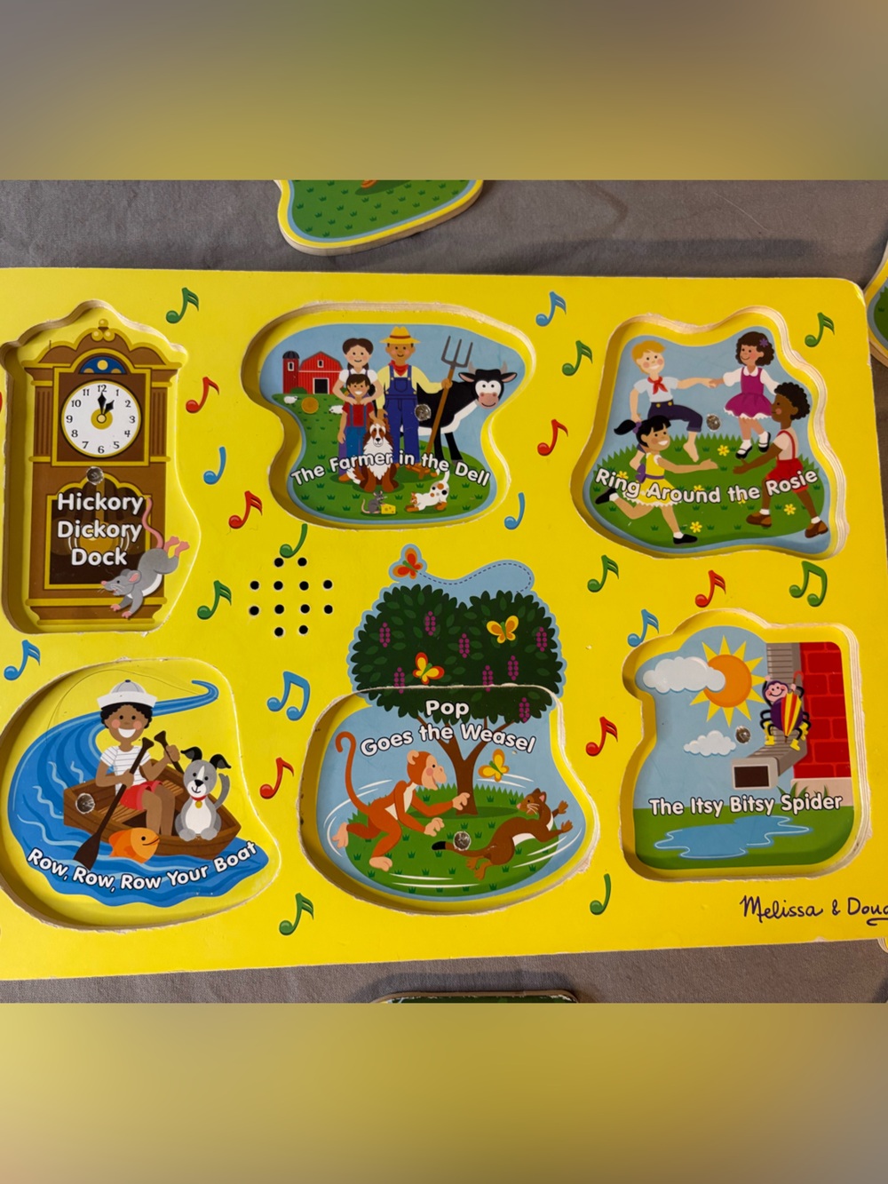 Melissa & Doug Yellow Farm & Nature Wooden Peg Nursery Rhymes Sound Puzzle - Picture 3 of 6